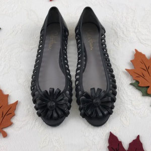 Cole Haan Open Toe Leather Flats Black sz 8